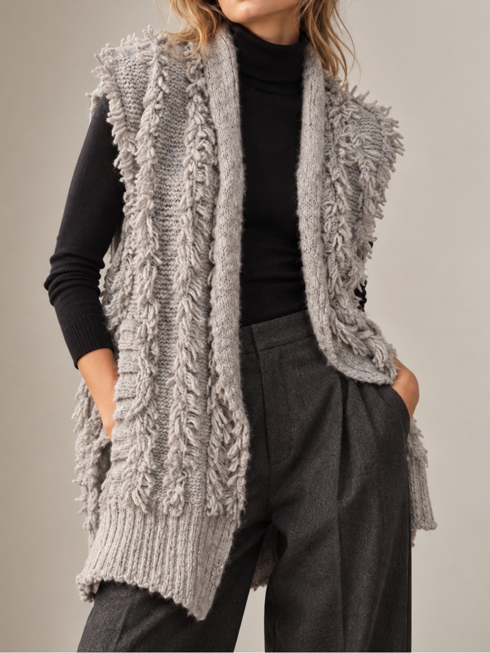 Marc by Marc Jacobs Gray Wool Fringe Knit Sweater Vest